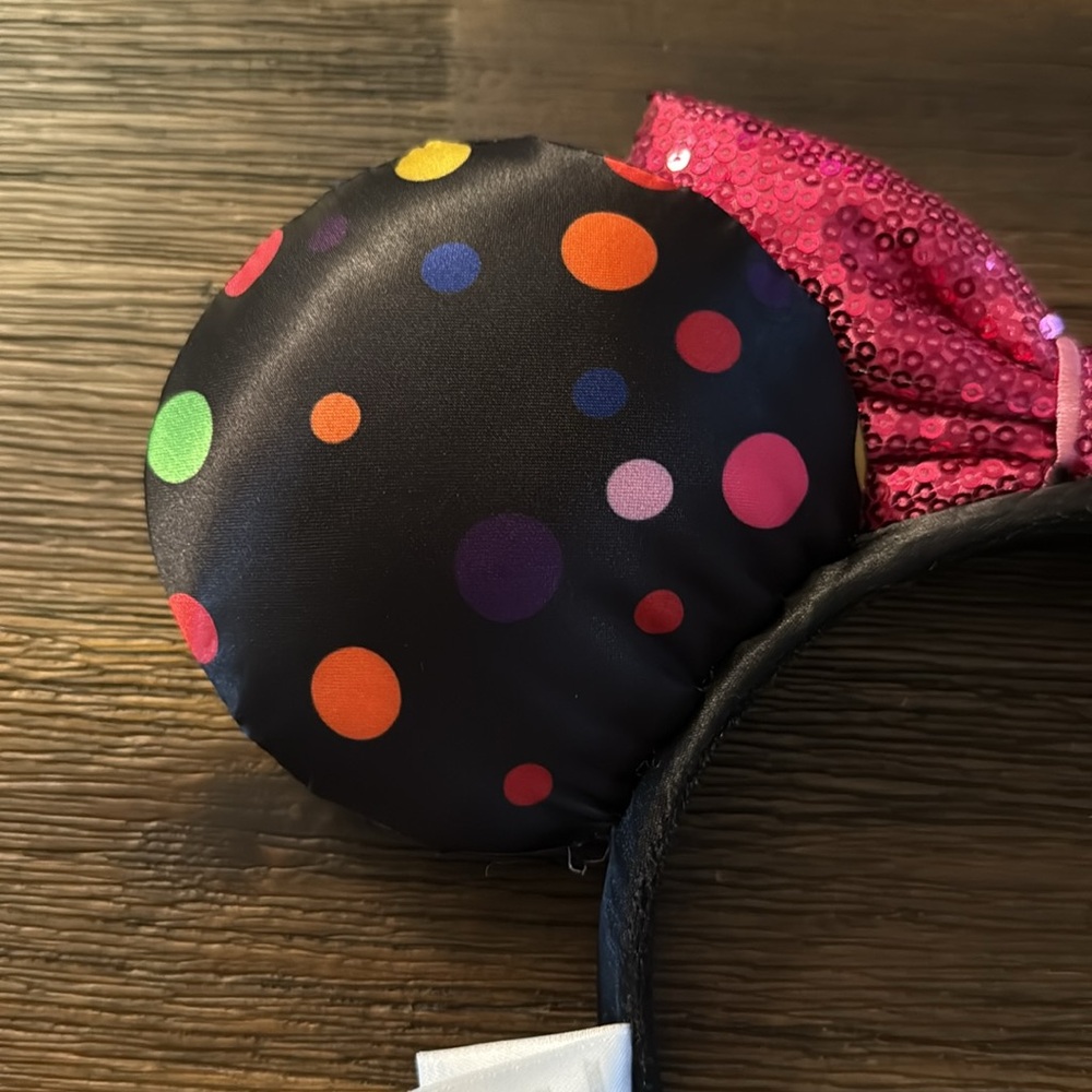 Disney Rock the Dots Black Ear Headband with Multi Polka Dots & Pink Sequin Bow - Picture 7 of 10